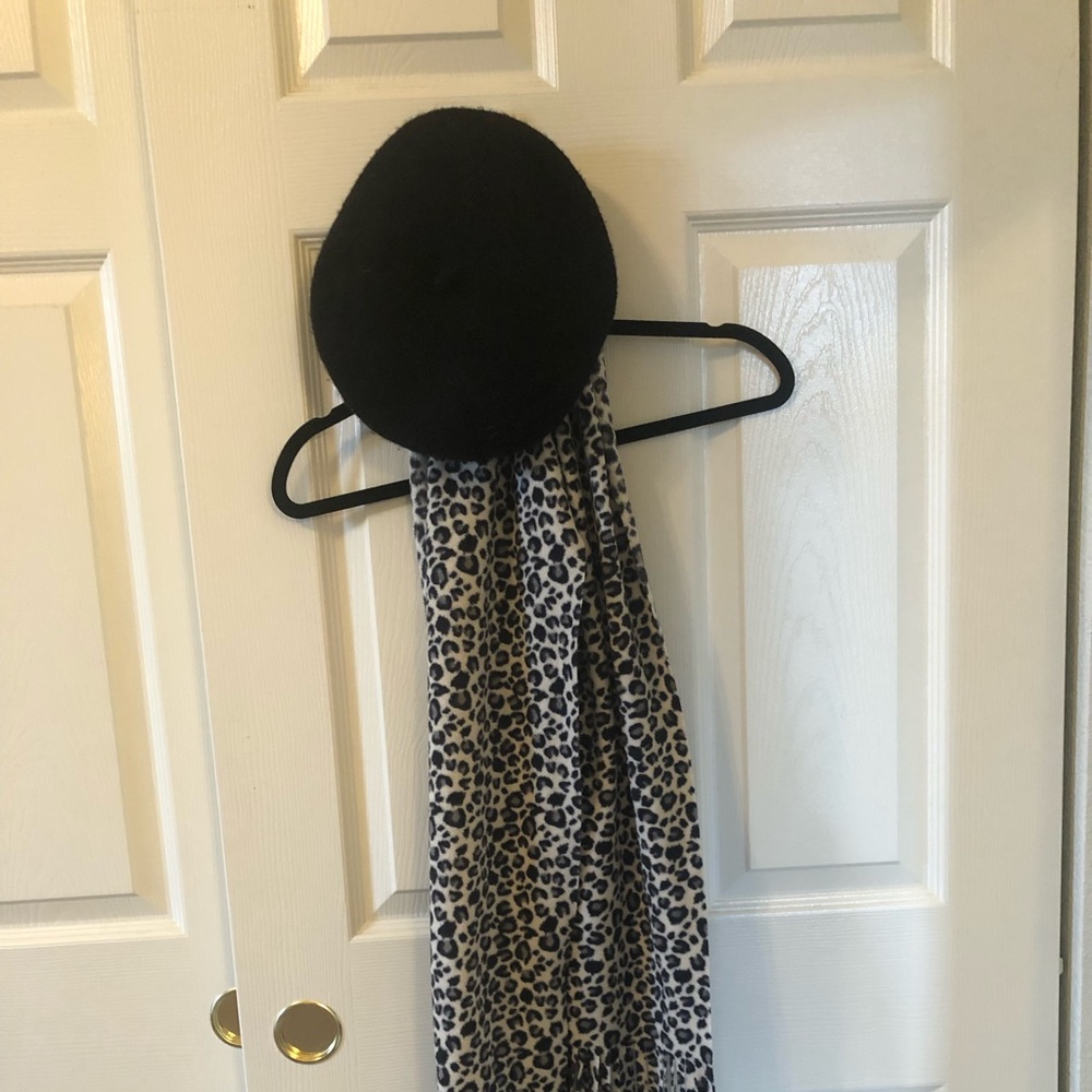 Black Beret and cheetah scarf